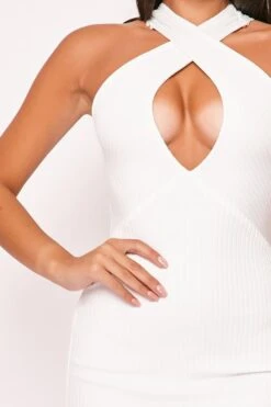 Elisetta - White Peep Hole Knitted Ribbed Bandage Midi Dress -Deals Sarto View Store 04 12 missg 6520