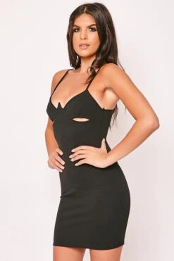Rita - Black Plunge Cut Out Bodycon Dress -Deals Sarto View Store 04 12 missg 6550