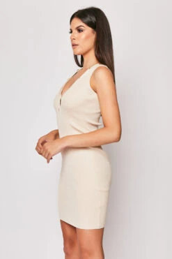 Talliah - Nude Premium Stretch Ribbed Gold Button Dress 8 Talliah - Nude Premium Stretch Ribbed Gold Button Dress -Deals Sarto View Store 08 07 MISSG 20318