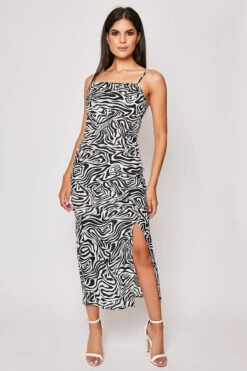 Indiyah - Black Zebra Print Side Slit Midaxi Dress