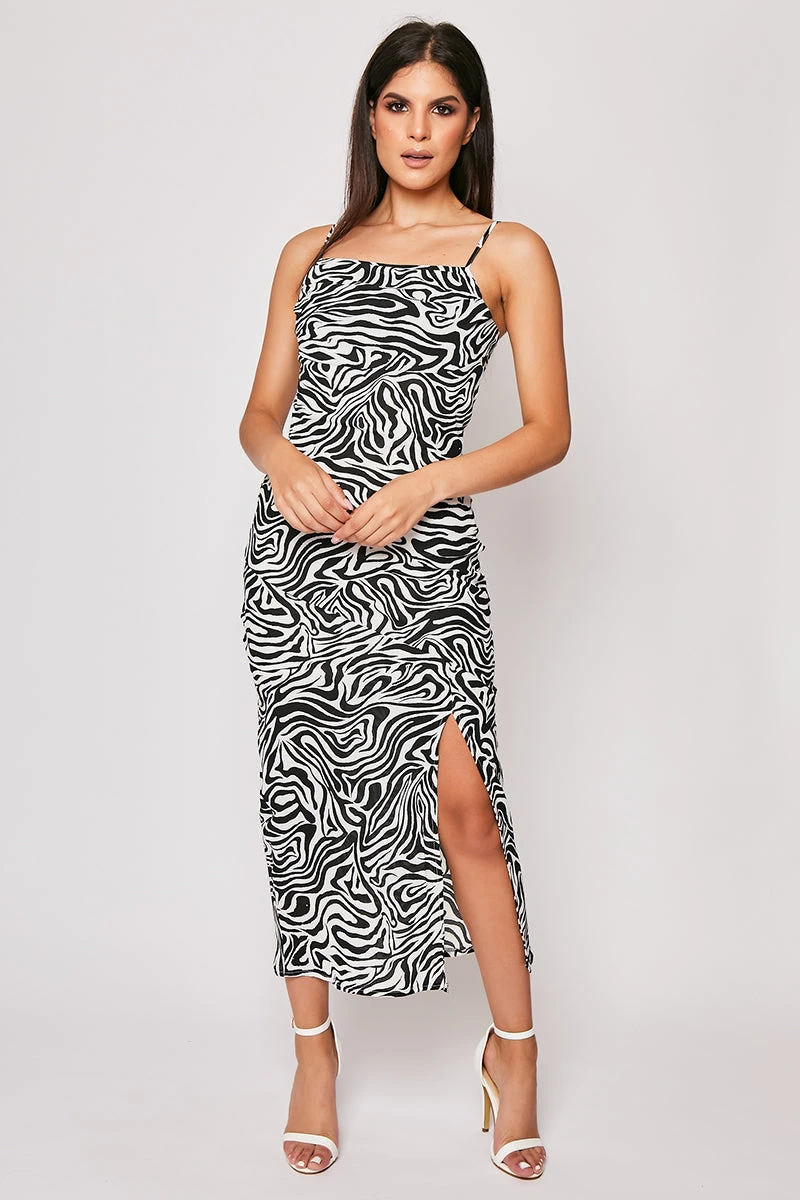 Indiyah - Black Zebra Print Side Slit Midaxi Dress 2 Indiyah - Black Zebra Print Side Slit Midaxi Dress - Image 2