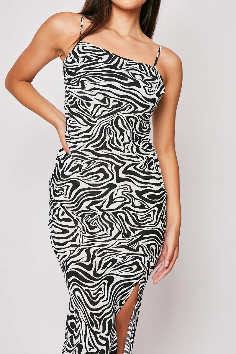 Indiyah - Black Zebra Print Side Slit Midaxi Dress 3 Indiyah - Black Zebra Print Side Slit Midaxi Dress - Image 3
