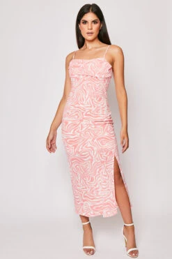 Indiyah - Pink Zebra Print Side Slit Midaxi Dress