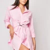 Steffany - Pink D Ring Asymmetric Shirt Dress