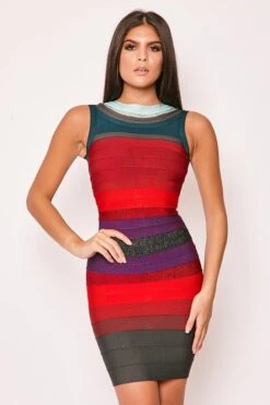 Cuba - High Neck Colour Block Bandage Dress