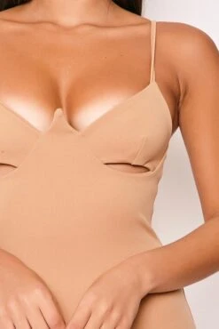 Rita - Tan Plunge Cut Out Bodycon Dress -Deals Sarto View Store 09 12 missg10740