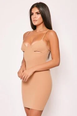 Rita - Tan Plunge Cut Out Bodycon Dress -Deals Sarto View Store 09 12 missg10742