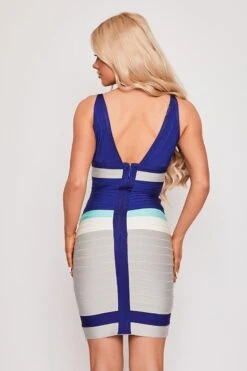 Tuscany - Blue Colour Block V Front Bandage Dress -Deals Sarto View Store 11 04 missg 1056