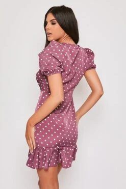 Anjelica - Mauve Polka Dot Puff Sleeve Mini Dress -Deals Sarto View Store 11 04 missg 13411