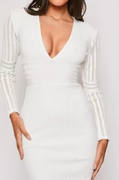 Chrissie - White Long Sleeve V Neck Bandage Midi Dress -Deals Sarto View Store 11 04 missg 13457