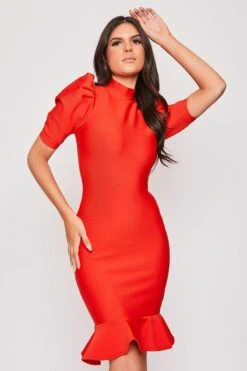 Shelley - Red Puff Sleeve Bandage Dress -Deals Sarto View Store 11 04 missg 2063