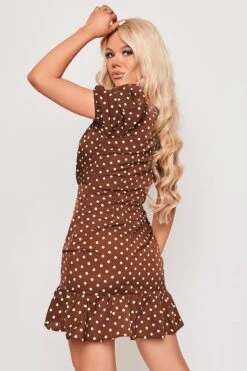 Anjelica - Chocolate Polka Dot Puff Sleeve Mini Dress -Deals Sarto View Store 11 04 missg 2160