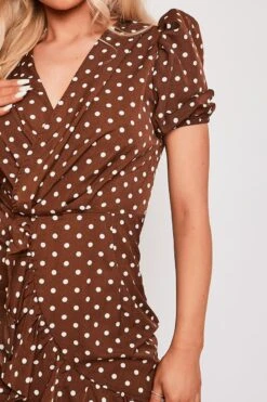 Anjelica - Chocolate Polka Dot Puff Sleeve Mini Dress -Deals Sarto View Store 11 04 missg 2162