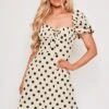 Indra - Nude & Black Polka Dot A-Line Day Dress