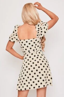 Indra - Nude & Black Polka Dot A-Line Day Dress -Deals Sarto View Store 11 04 missg 2196
