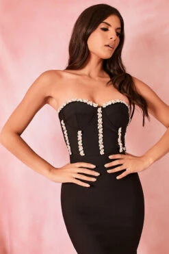 Poppie - Black Embellished Strapless Bandage Midi Dress -Deals Sarto View Store 15 09 MISSG 44715
