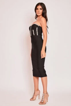 Poppie - Black Embellished Strapless Bandage Midi Dress -Deals Sarto View Store 15 09 MISSG 44730