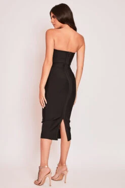 Poppie - Black Embellished Strapless Bandage Midi Dress -Deals Sarto View Store 15 09 MISSG 44738