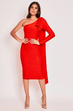 Mariella - Red One Shoulder Bandage Midi Dress -Deals Sarto View Store 15 09 MISSG 45107
