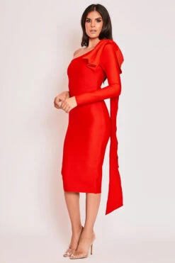 Mariella - Red One Shoulder Bandage Midi Dress