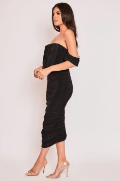 Rosea - Black Draped Off The Shoulder Slinky Midi Dress -Deals Sarto View Store 15 09 MISSG 45748