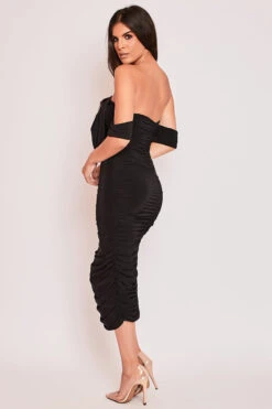 Rosea - Black Draped Off The Shoulder Slinky Midi Dress -Deals Sarto View Store 15 09 MISSG 45755
