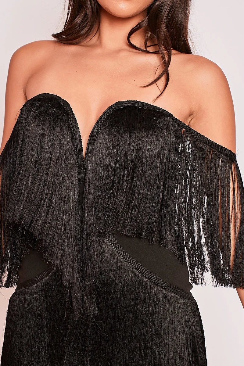 Letisha - Black Tassle Mini Bodycon Dress 3 Letisha - Black Tassle Mini Bodycon Dress - Image 3