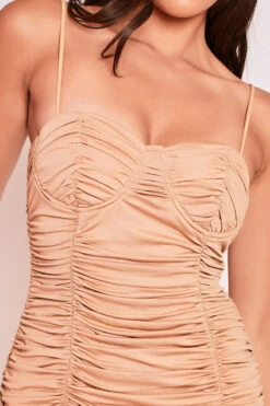 Harpa - Nude Ruched Bodycon Dress -Deals Sarto View Store 15 09 MISSG 46478