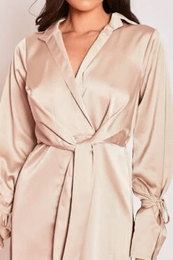 Mae - Champagne Satin Tie Front Shirt Dress -Deals Sarto View Store 15 09 MISSG 46542