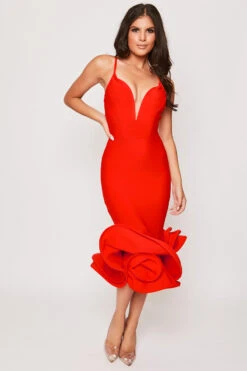 Ivy - Red Plunge Extreme Fishtail Bandage Dress -Deals Sarto View Store 18 08 MISSG 40453