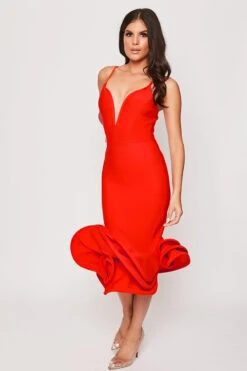Ivy - Red Plunge Extreme Fishtail Bandage Dress -Deals Sarto View Store 18 08 MISSG 40464