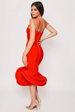 Ivy - Red Plunge Extreme Fishtail Bandage Dress -Deals Sarto View Store 18 08 MISSG 40470