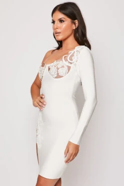 Emiliana - White & Nude Embellished Lace One Shoulder Bandage Dress 8 Emiliana - White & Nude Embellished Lace One Shoulder Bandage Dress -Deals Sarto View Store 18 08 MISSG 41206