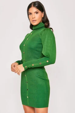 Florentine - Green Gold Button Roll Neck Jumper Dress -Deals Sarto View Store 19 11 MISSG 55147