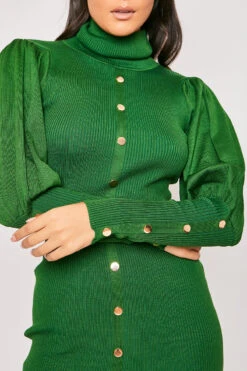 Florentine - Green Gold Button Roll Neck Jumper Dress -Deals Sarto View Store 19 11 MISSG 55151
