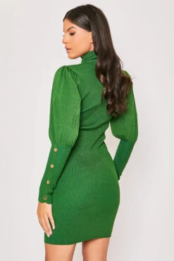Florentine - Green Gold Button Roll Neck Jumper Dress -Deals Sarto View Store 19 11 MISSG 55156