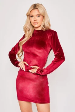 Giselle - Wine Velvet Diamante Backless Dress -Deals Sarto View Store 19 11 MISSG 55515