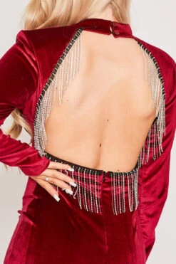 Giselle - Wine Velvet Diamante Backless Dress -Deals Sarto View Store 19 11 MISSG 55524