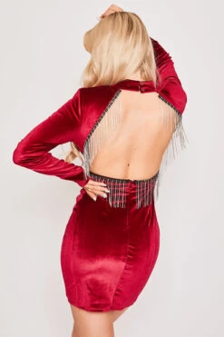 Giselle - Wine Velvet Diamante Backless Dress -Deals Sarto View Store 19 11 MISSG 55528