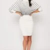 Natashie - White & Black Striped Polo Neck Jumper Dress