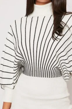 Natashie - White & Black Striped Polo Neck Jumper Dress -Deals Sarto View Store 22 09 missg 39010