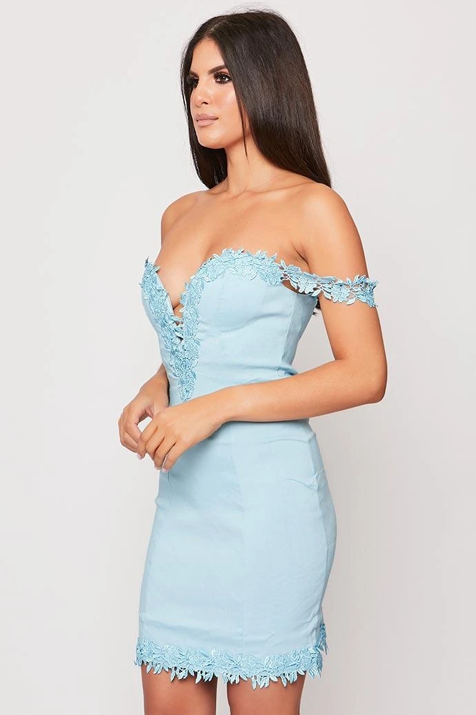 Lili - Baby Blue Lace Off The Shoulder Bodycon Dress 3 Lili - Baby Blue Lace Off The Shoulder Bodycon Dress - Image 3