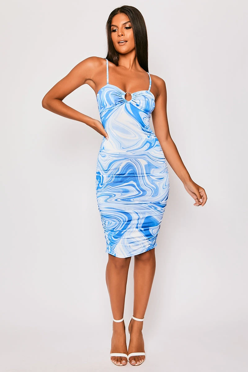 Talisa - Blue Marble Print Bodycon Dress 3 Talisa - Blue Marble Print Bodycon Dress - Image 3