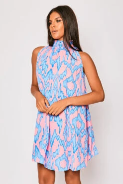 Opal - Blue & Pink Printed High Neck Mini Dress -Deals Sarto View Store 23 05 MISSG 73364