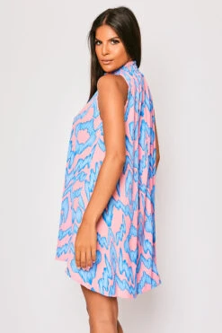 Opal - Blue & Pink Printed High Neck Mini Dress -Deals Sarto View Store 23 05 MISSG 73368