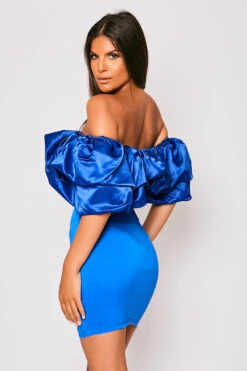 Alexandria - Royal Blue Satin Bardot Frill Mini Dress 9 Alexandria - Royal Blue Satin Bardot Frill Mini Dress -Deals Sarto View Store 23 05 MISSG 74012
