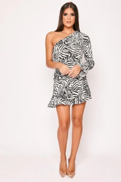 Charlie - Zebra Print One Shoulder Frill Dress -Deals Sarto View Store 23 07 missg 3862