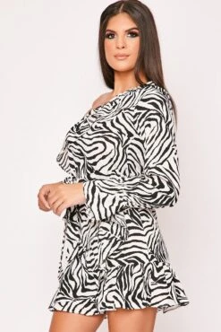 Charlie - Zebra Print One Shoulder Frill Dress -Deals Sarto View Store 23 07 missg 3870