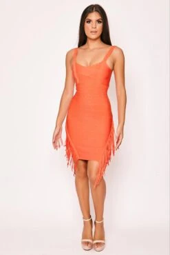 Texas - Orange Fringed Bandage Dress