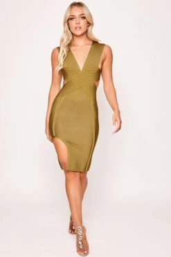 Soreya - Olive Green Cut Out Bandage Dress